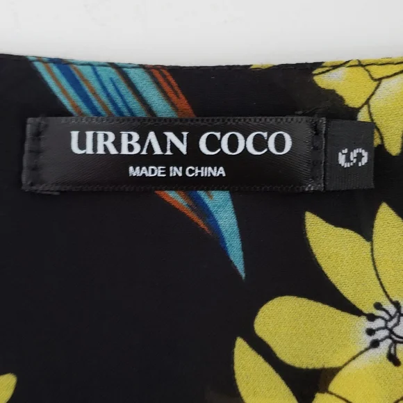 Urban Coco long sleeve sheer black Yello floral button blouse; Size small - Picture 14 of 16